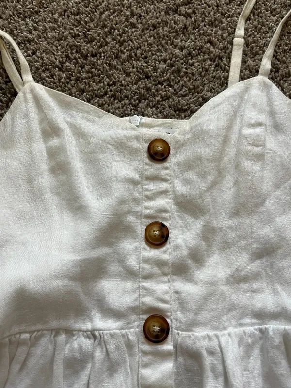 Reformation Linen Mini Dress Off White Spaghetti Straps V-Neck Button Up Size 0 - Image 7