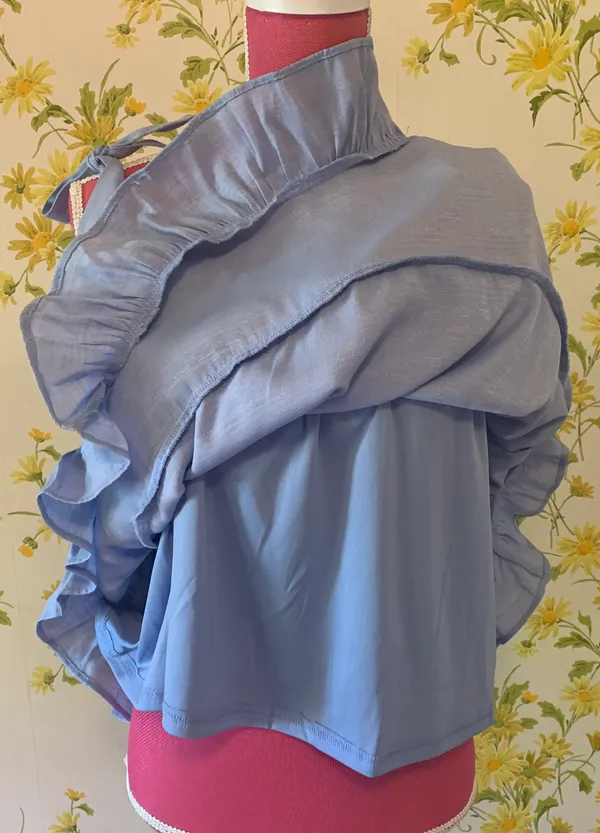 Light Blue Tie shoulder tiered tops size M - Image 5