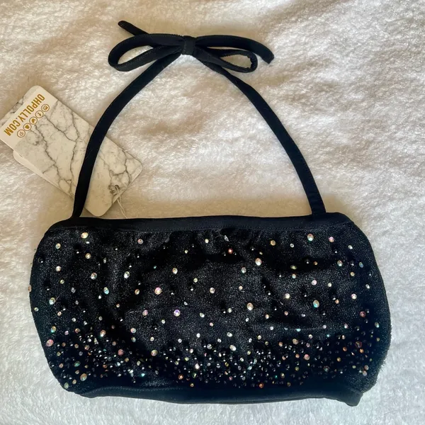 Oh Polly Black Beaded Set: Skirt and Crop Top w Halter Ties Sz 0 NWT - Image 2