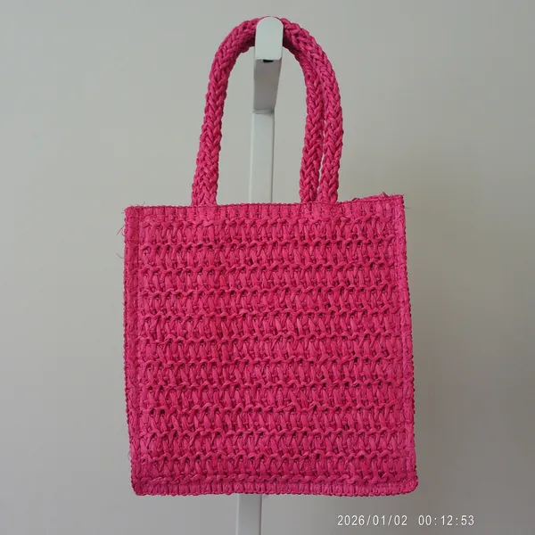 Juicy Couture Straw Beachy Tropical Y2K Coastal Dainty Mini Tote Bag Pink - Image 3