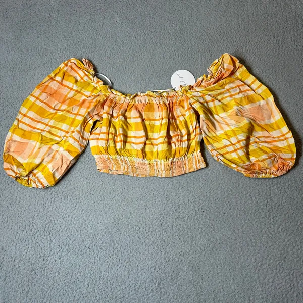 Petal & Pup Top Women 2 Yellow Orange Off‎ Shoulder Crop Pullover Ruffle Top NEW - Image 3