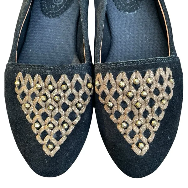 LATIGO Unity Suede Ballet Flats 7 Black Gold Studded Boho Comfort NWOT - Image 11
