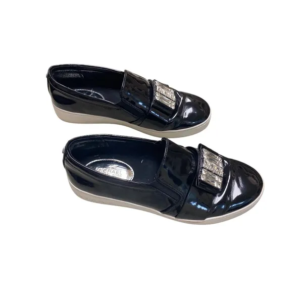 Michael Kors women’s shoe sneaker leather patent black w/rhinestones 8.5 SKU 718 - Image 2