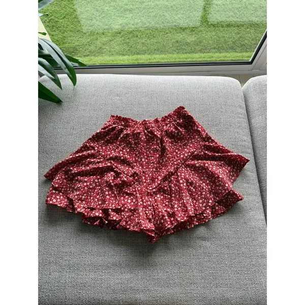 Jekaoyi Red Floral Ruffle Mini Skort Elastic Waist‎ Ditsy Print Small NWT - Image 2
