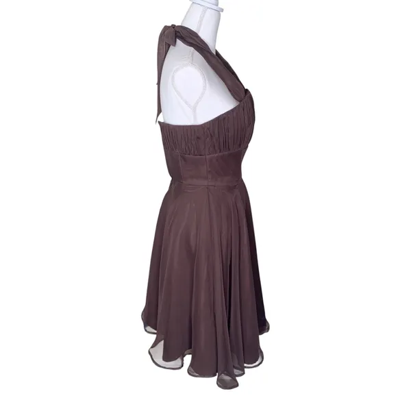 MoriLee Vintage Y2K Brown Chiffon Halter Cocktail Dress Size 1/2 - Image 4