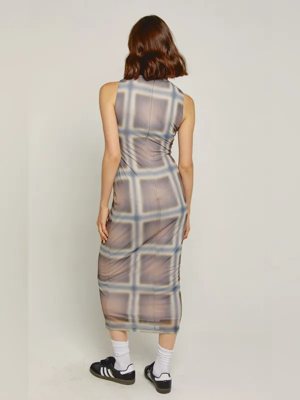 Another Girl Beige Checked Sleeveless High Neck Maxi Dress Size Large - Image 3