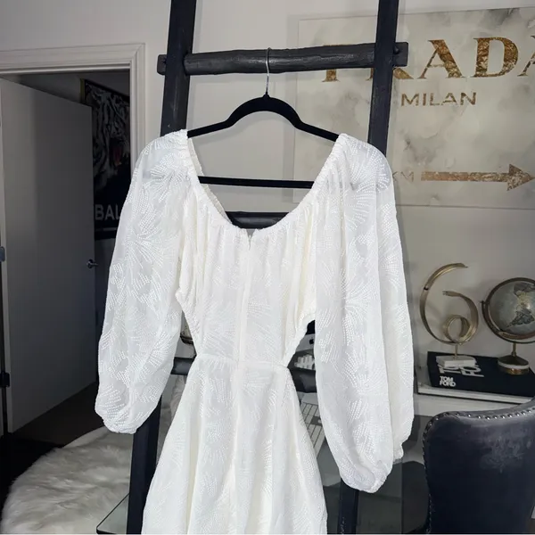 SABO Anita White Textured Long Sleeve Open Back Mini Dress Womens Large - Image 13