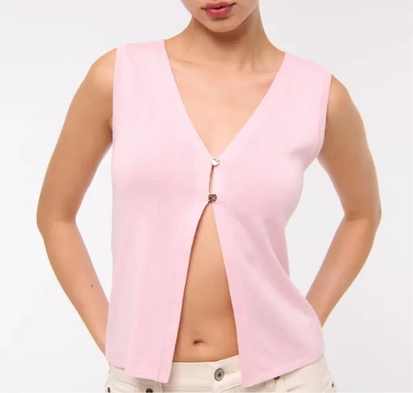 Abercrombie & Fitch V-Neck Cutaway Sweater Vest, XS, Light Pink NWT - Image 2