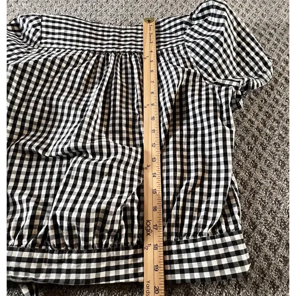Madewell Women's Small Cross Front Wrap‎ Surplice Tie Top Black White Gingham - Image 8
