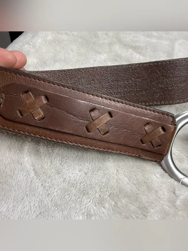 VTG Eddie Bauer Brown Leather Belt with Silver Buckle SZ:L - Image 3