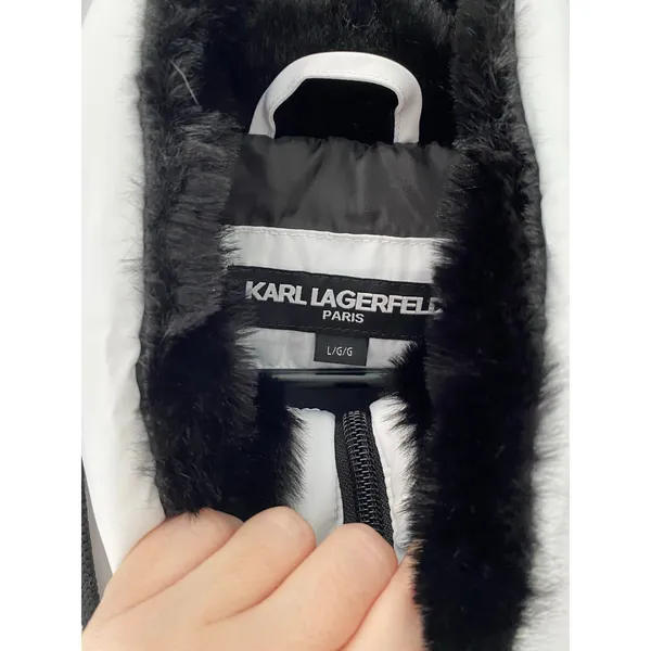 NWT Karl Lagerfeld Paris Long White Puffer Parka Coat Women's Large - Image 3