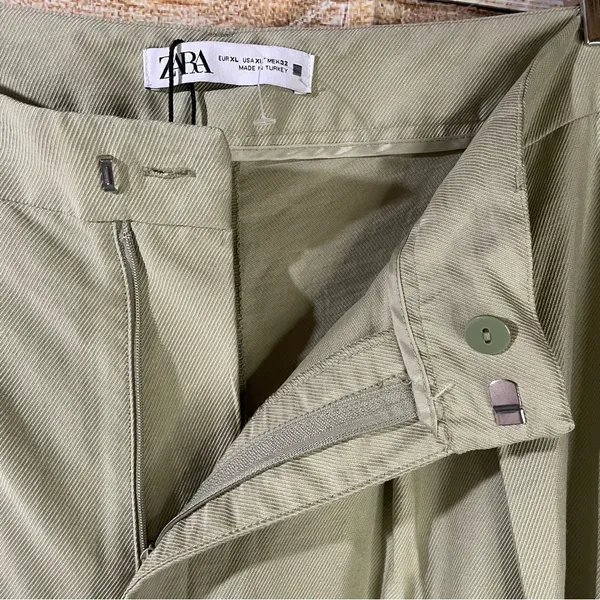 Zara high-rise wide leg pleated green trouser pants with pockets women Size XL - Image 5