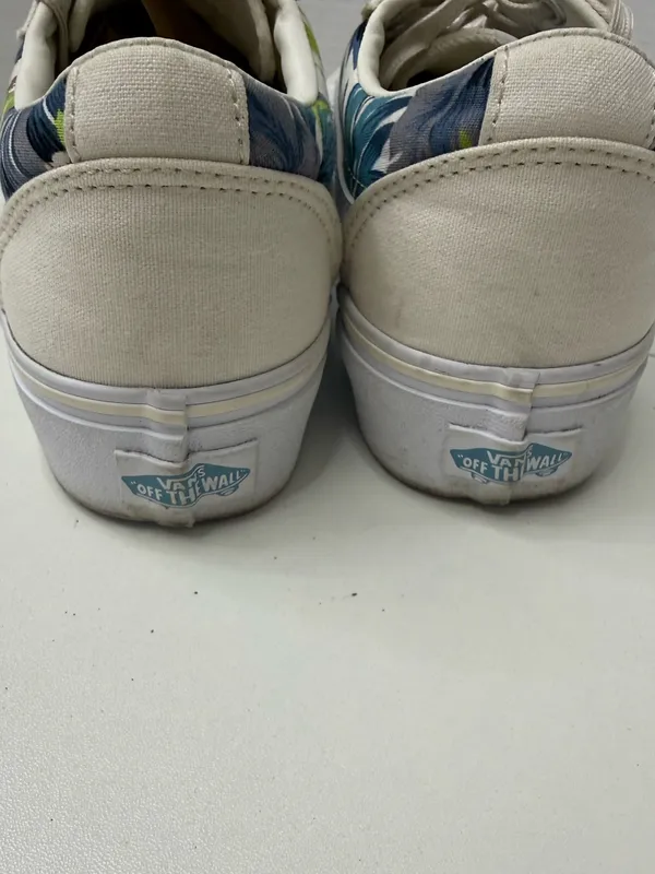 Vans Low Top Canvas Sneakers - White with Green Blue Floral size 6.5 - Image 5