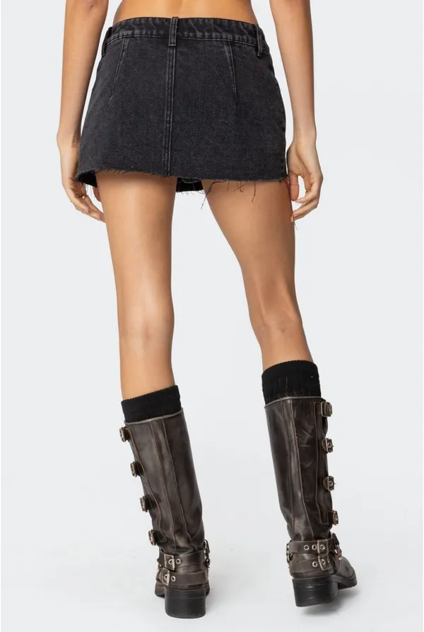 Edikted Low Rise Denim Micro Skort - Image 5