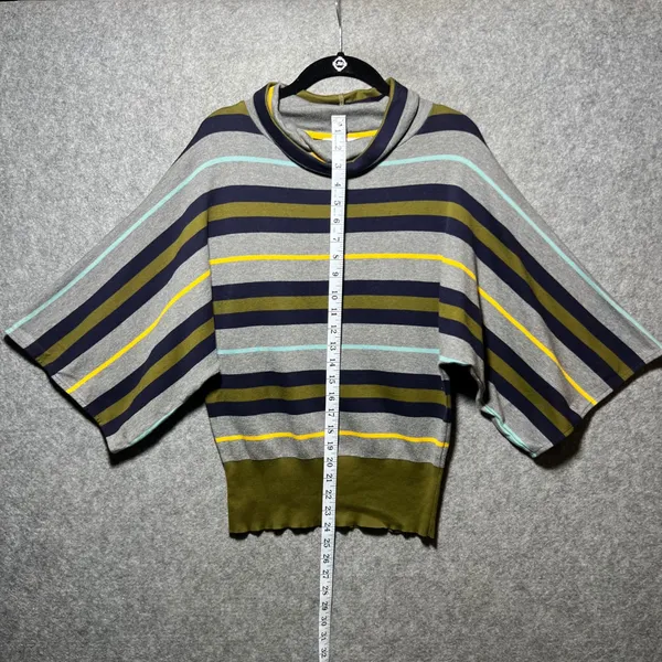Joan Vass Striped Poncho Top‎ Cowl Neck Oversized Cotton Boxy Batwing 2 M/L - Image 2