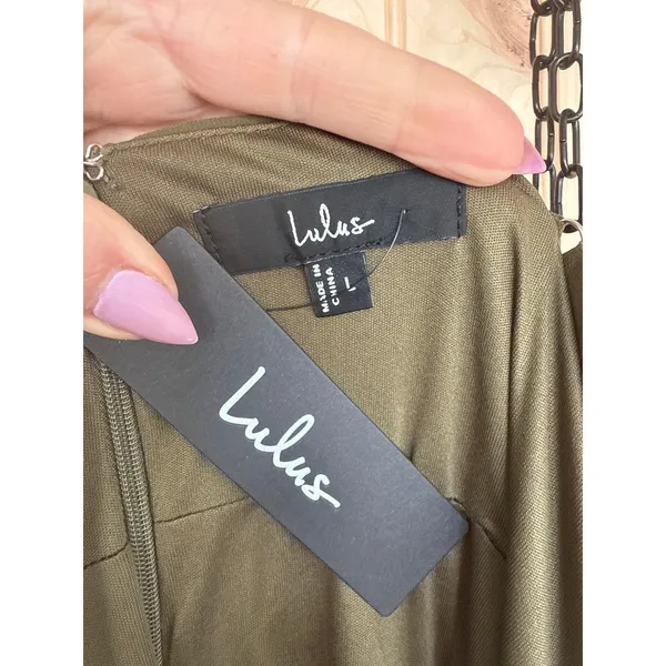 NWT Lulus Marveled Beauty Olive Green Sleeveless Tie-Front Maxi Dress Gala L - Image 11