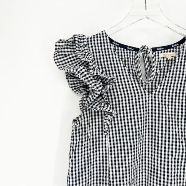 Barbour Thistle Ruffle Sleeve Gingham Top Women's Size‎ 4 Coastal Chic - Image 3