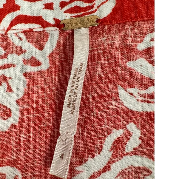 Free People A Thing Called Love Mini Dress Red White Floral Linen Blend Size 4 - Image 5