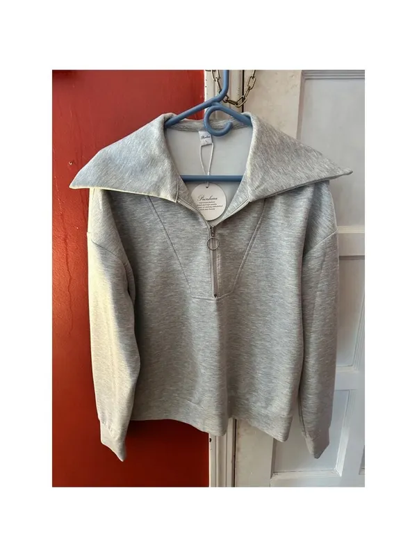 Prinbara Womens Oversized Quarter Zip Pullover Sweatshirt NWT Gray Size L - Image 4