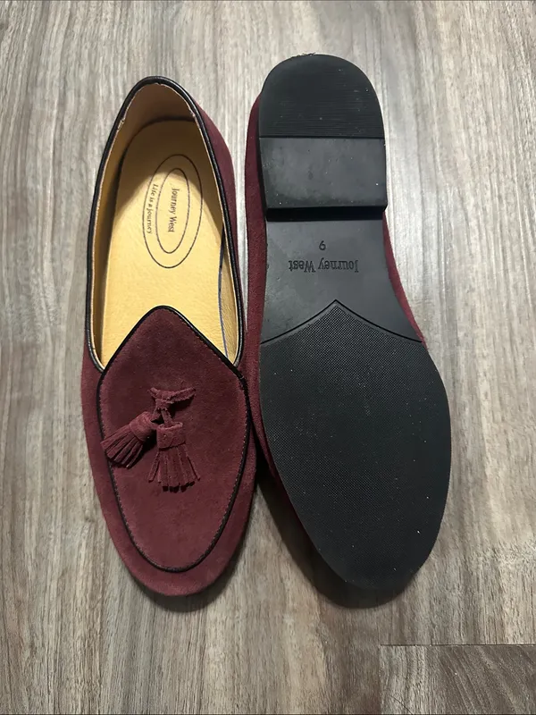 Journey West, Women's Tassel Loafers in Deep Wine Suede. - Image 6
