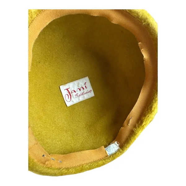Vintage Jami Exclusive Mustard Yellow Fuzzy Faux Fur Basket Hat Made in USA 70s - Image 5