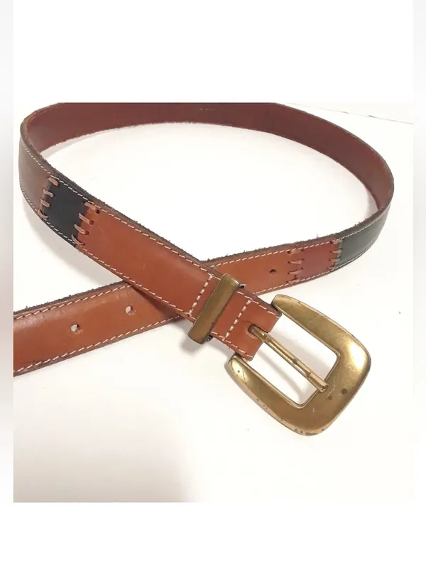 Fossil Patchwork Leather Belt - size Medium,Brown Blue Red BOHO western - Image 3