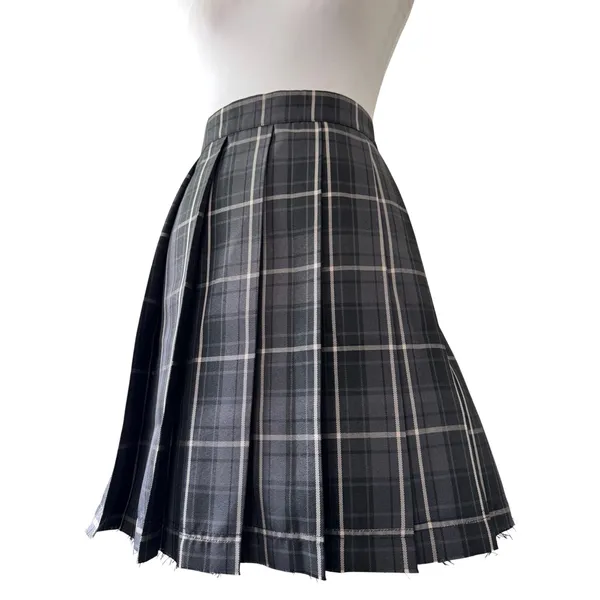 Current Mood Gray, Black & White Plaid Knee Length Skirt w/ Unfinished Hem - Image 5