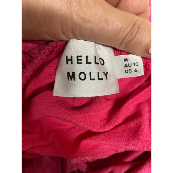 Hello Molly Womens Size 6 Pink Square Neck Puff Short Sleeve Tiered Mini Dress - Image 5