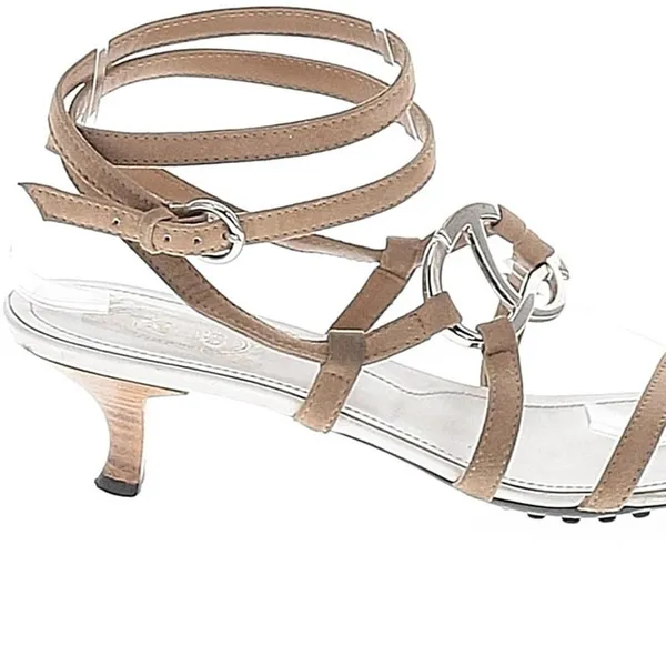 Tod's Sandals Tod's Size 8 Sandals Kitten Heels Strappy Wrap Silver Accent - Image 4