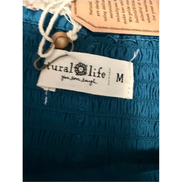 Natural Life NWT Boho Teal Smocked Satin Flowy Shorts M Cottagecore - Image 6