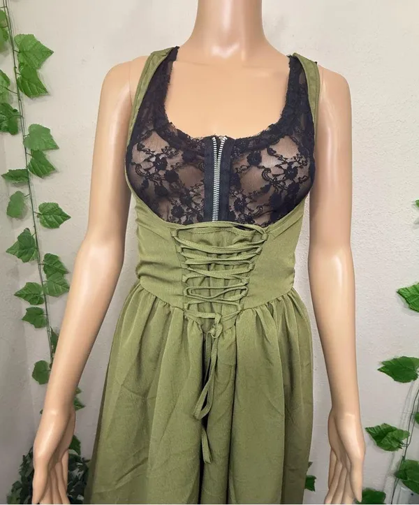 Elegant Olive Green Halter Dress New - Image 8