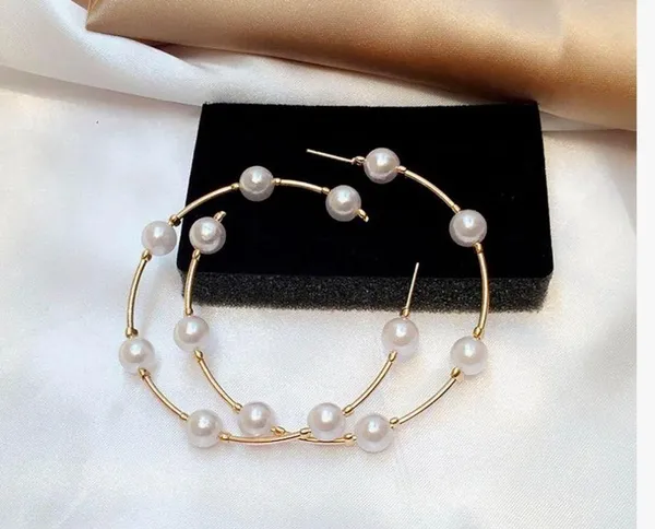 Gold and Pearl Hoop Earrings - Image 6