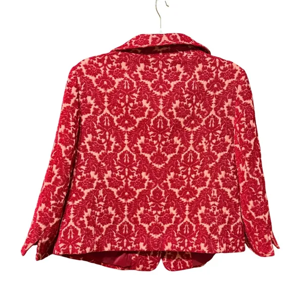 Talbots Petites Red Damask Jacquard Blazer‎ Dark Academia Textured Festive 14P - Image 2