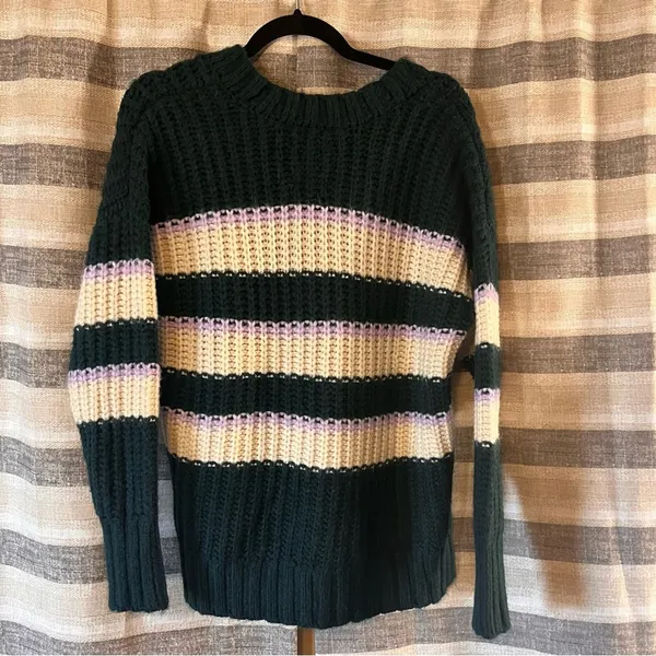 Aerie Green And White Stripe Sweater Size XS‎ - Image 2