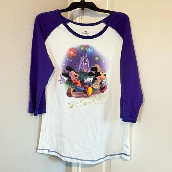 Disney Ladies Shirt - Storybook Mickey And Friends - Purple Raglan Sz XL - Image 5