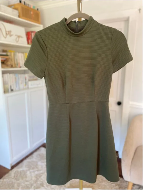 Hutch Mock Neck‎ Mini Dress Olive Green Quiet Luxury Minimalist XS Parisian Boho - Image 2
