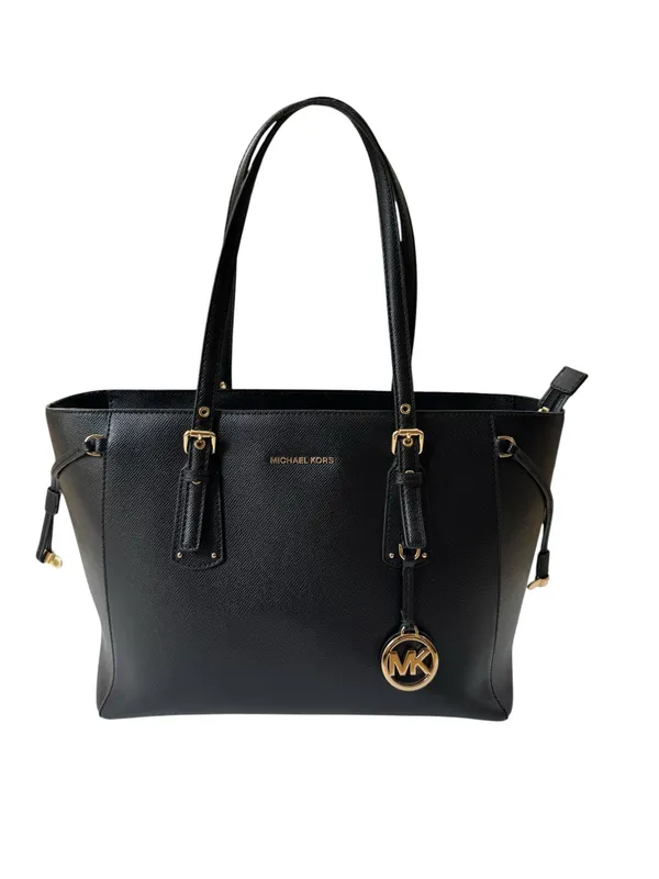 Michael Michael Kors Voyager Medium Crossgrain Leather Tote Bag Black - Image 3