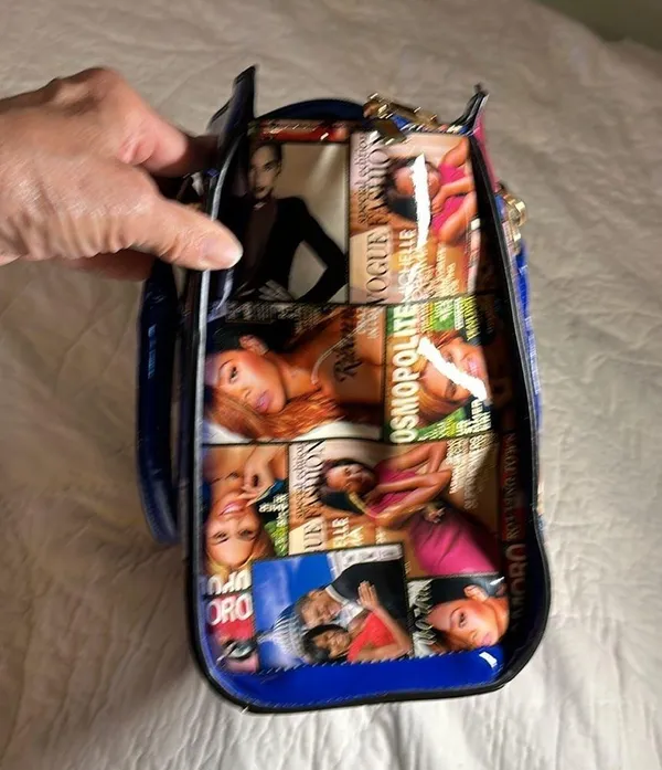 NWT Magazine Collage Glossy Vinyl Handbag Crossbody or Satchel - Image 2