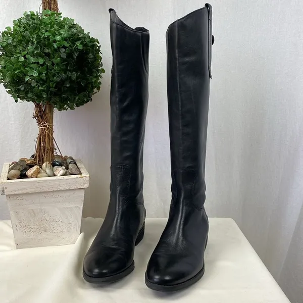 Sam Edelman Black Leather Penny Knee High Zip Up Biker Moto Boots 7.5 - Image 2