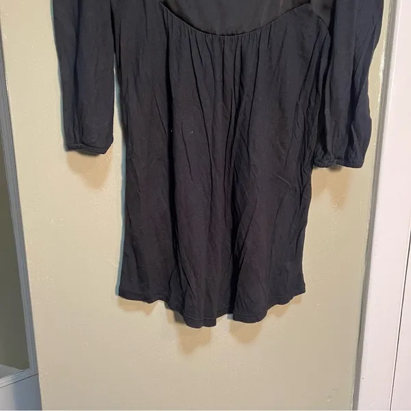 Loft Women's Size Small Square Neck Blouse‎ Puff Sleeve Black Satin Trim Modal - Image 3