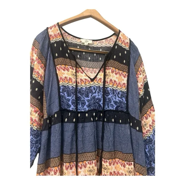 Entro‎ Womens Tie Up Neck 3/4 Sleeve Mixed Print Casual Boho Tunic Dress M - Image 6