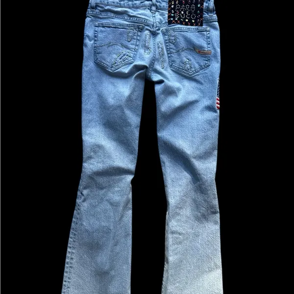 y2k parasuco denim cult Light Blue Embellished usa flag Jeans 28x28 lowrise gems - Image 6