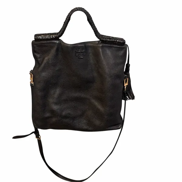 Tory Burch Black Leather Taylor Convertible Foldover Crossbody Purse - Image 7