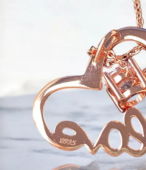 Rose Gold Plated Sterling Silver Floating Heart Love Necklace NIB - Image 5