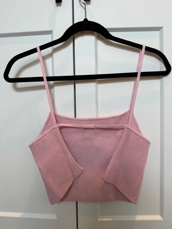 Kendall & Kylie Women’s Pink Ribbed Cropped Open Back Cami Top - Image 2