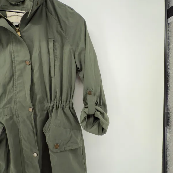 A‎ New Day Anorak Full Zip Utility Jacket Army Green Women S Hidden Hood Pockets - Image 3
