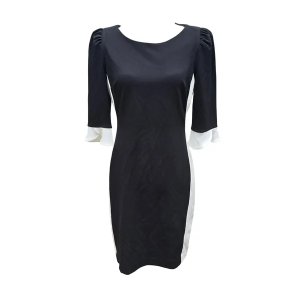 DKNY NWT -1233 Black Ivory Colorblock Sheath Dress 3/4‎ Bell Sleeve Size 8 - Image 4