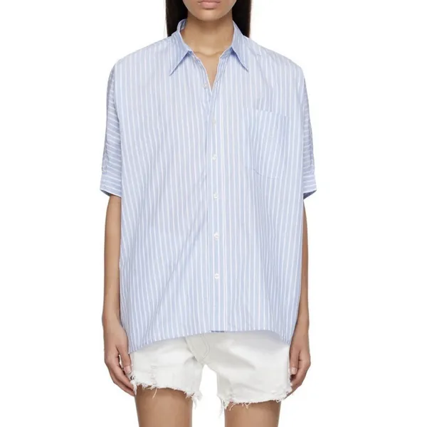 R13 Striped Button Up Shirt Blue White Dolman Oversized Boxy Top City Boy Preppy - Image 9