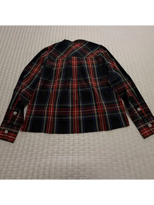 J.Crew Rhinestone Buttons Stewart Tartan Blouse Top Sz S Small NWT Cotton Shirt - Image 8