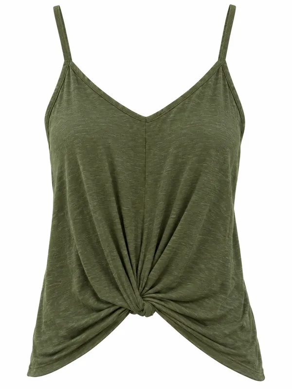 Iris Olive V-Neck Twist Front Tank Top - Women - Image 2